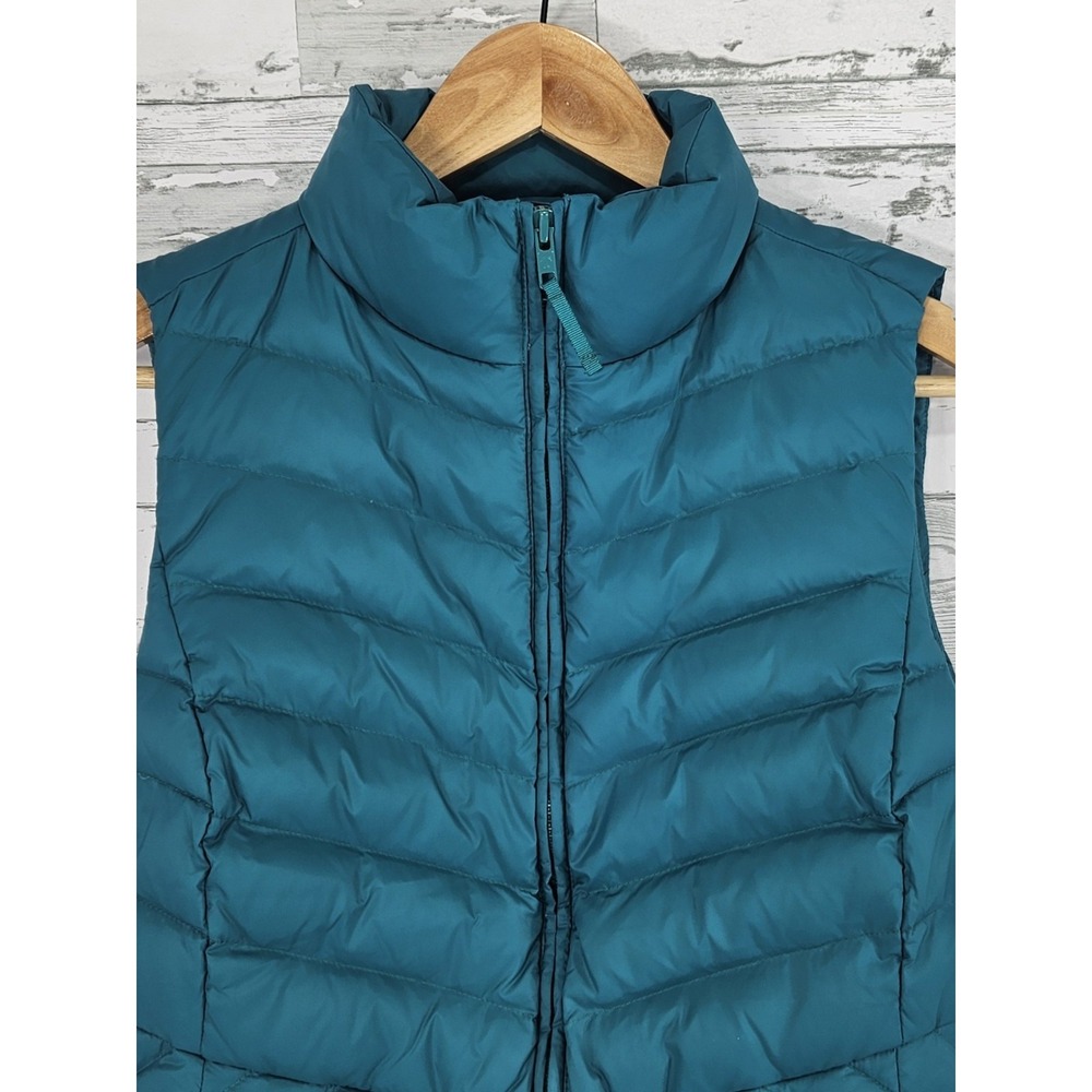 Talbots Down Quilted Puffer Vest Zipper Pockets Front Full Zip Teal Women Small - Picture 2 of 9